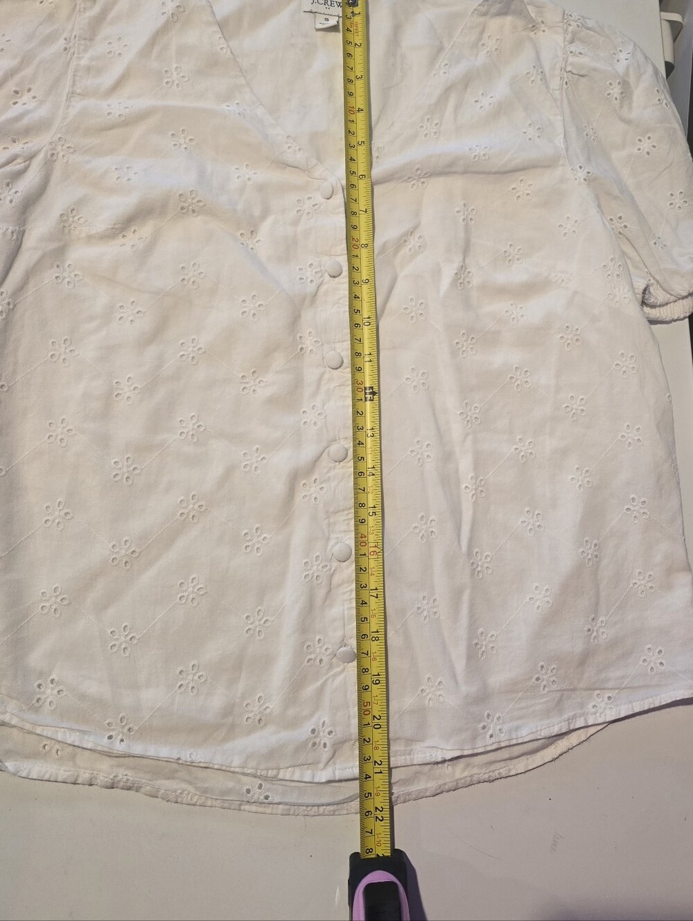 White J.Crew button-down blouse all-over eyelet embroidery, V Neck Small - Picture 10 of 10